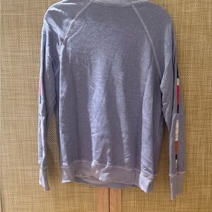 Sundry Women’s Heather Gray Sweater with Colorful Sleeve Stripes